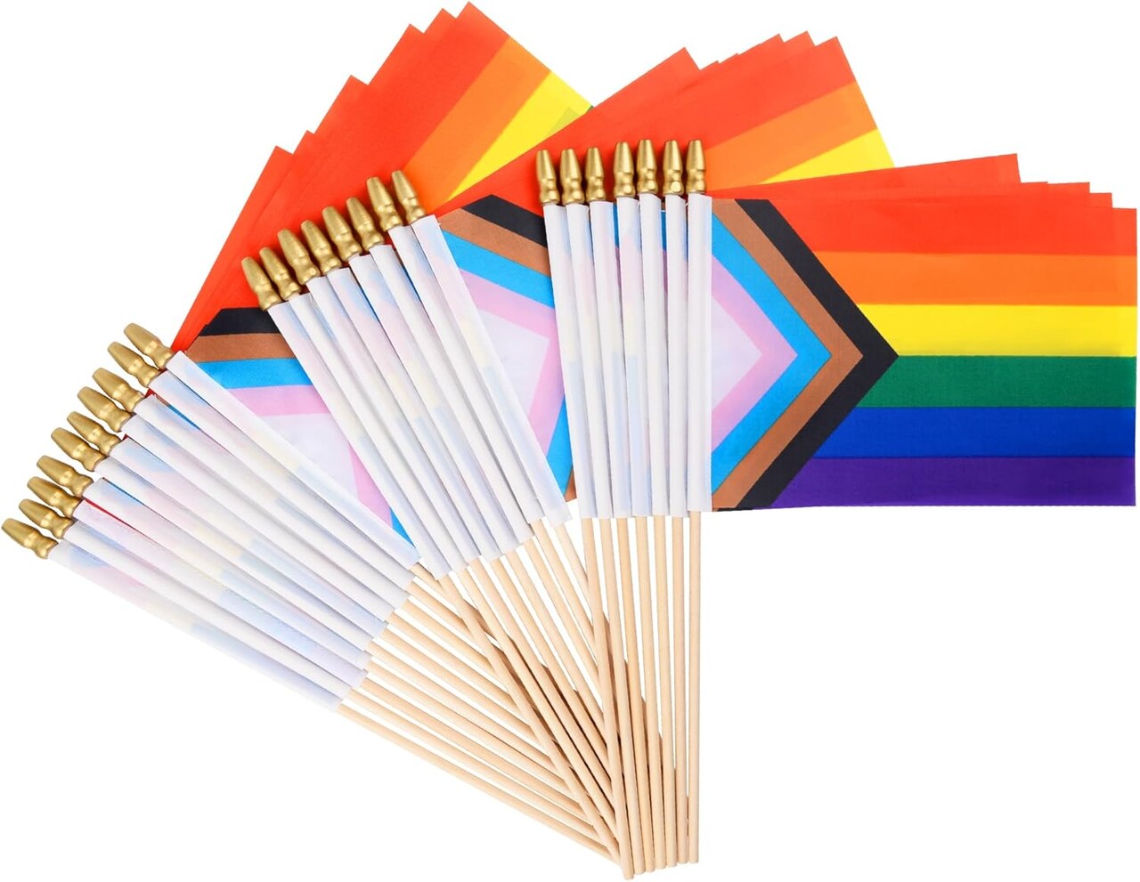 25 Pack Mini Progress Pride Flag Rainbow Gay Pride Stick Flag Small Hand Held LGBT Flags for Pride Parade Rainbow Festival Party Decorations (5x8 Inches)